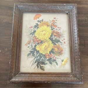 Floral Art lithograph Print Robert Laessig  in Wooden Frame